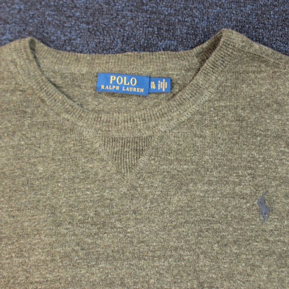 Polo Ralph Lauren Sweater Mens XL Olive Green Cotton V-Neck Pullover Pony Logo